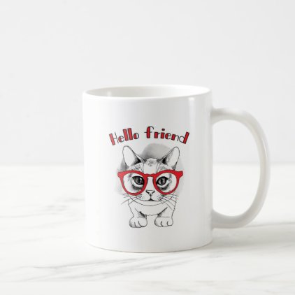 Hello Friend Cat with Glasses Mug