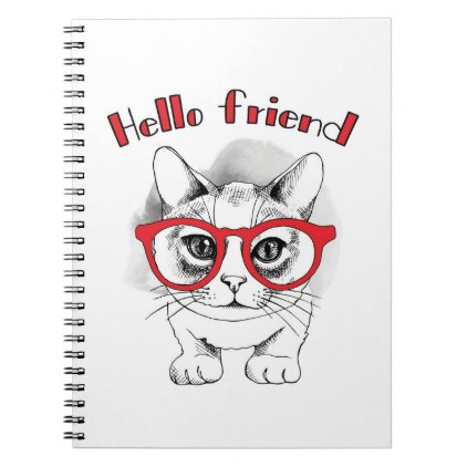 Hello Friend Cat with Glasses Notebook