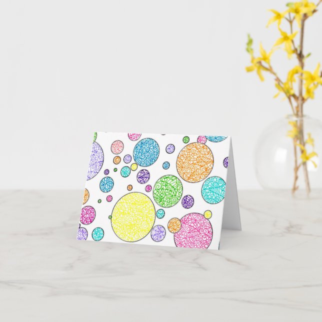 "Hello, Friend!" Colorful Bubbles Notecard (Yellow Flower)