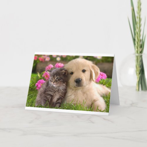 Hello Friend Golden Retriever Puppy Kitten Card