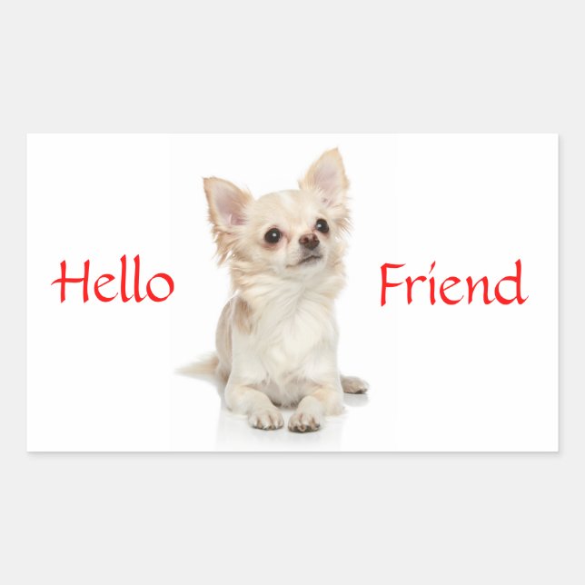 Hello Friend Long Haired Chihuahua Sticker (Front)