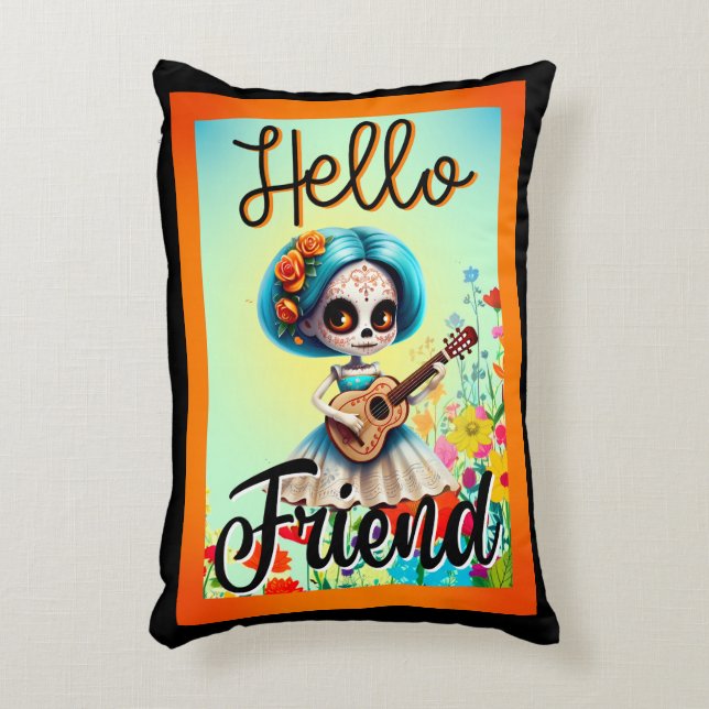 Hello Friend Sugar Skull  Accent Pillow (Front(Vertical))