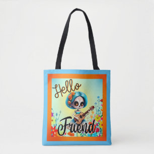 Hello Friend Sugar Skull Tote Bag