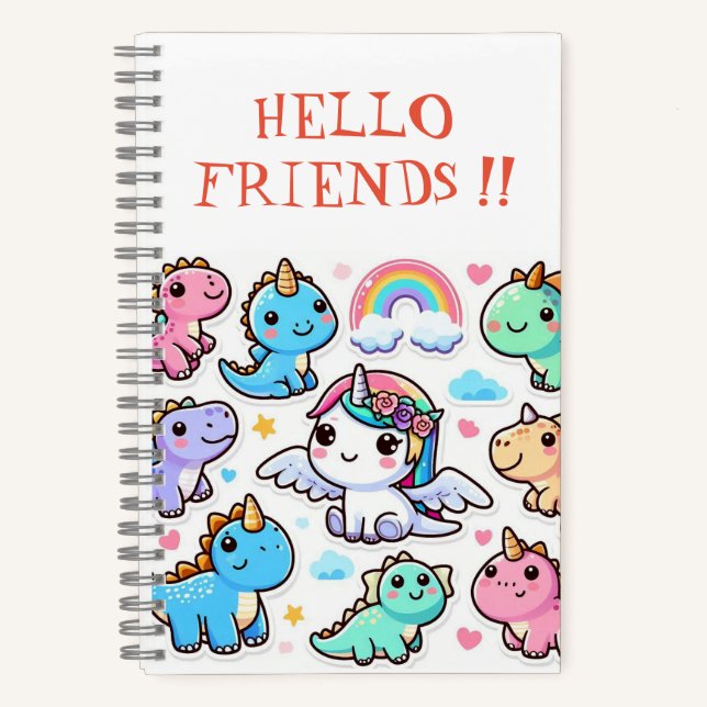 HELLO FRIENDS, CUTE DIANOSAUR Spiral Notebook (Front)