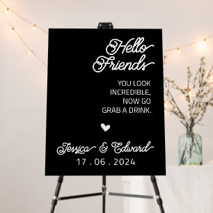 Hello Friends Welcome Minimal Black White Elegant Foam Board