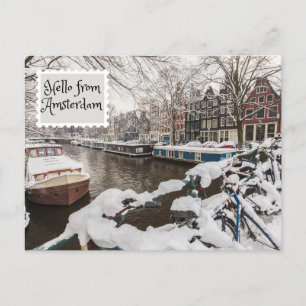 Hello from Amsterdam Winter Snow in the City Postcard