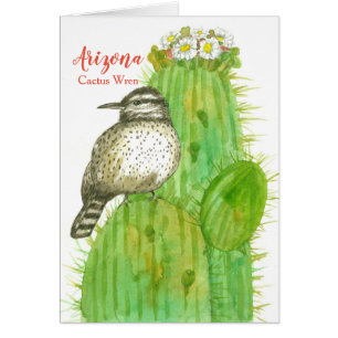 Hello From Arizona Cactus Wren Saguaro Cards