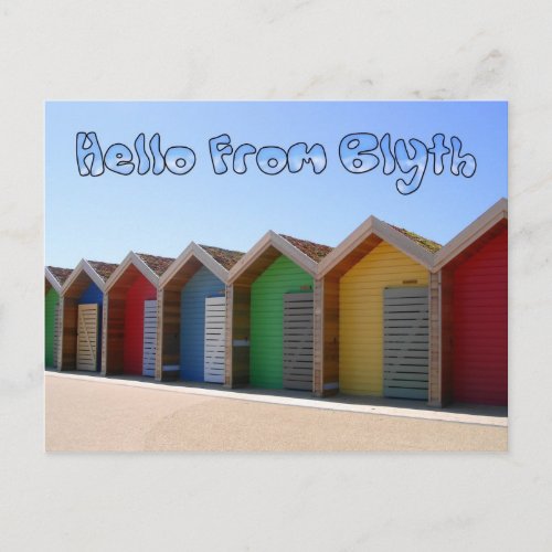 Hello from Blyth Northumberland beach huts Postcard