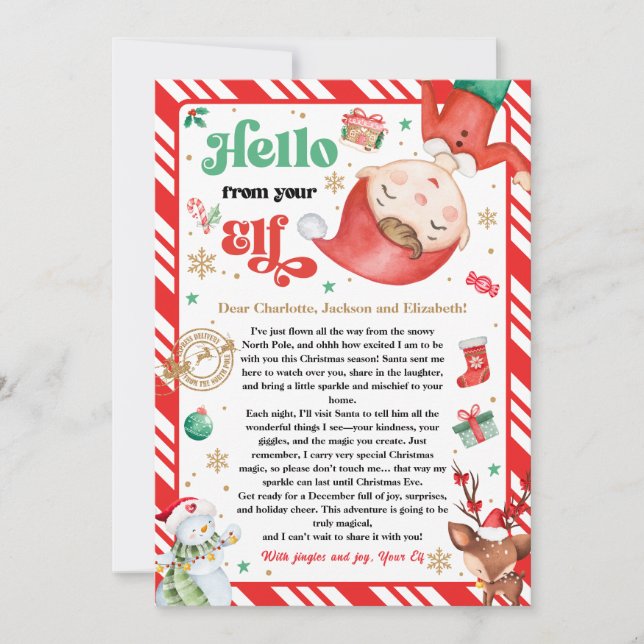 Hello From Elf Arrival Letter I'm Back Christmas Invitation (Front)