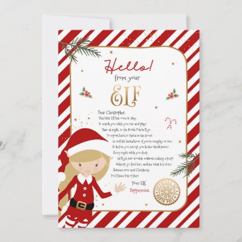 Hello from Elf Welcome Letter Invitation