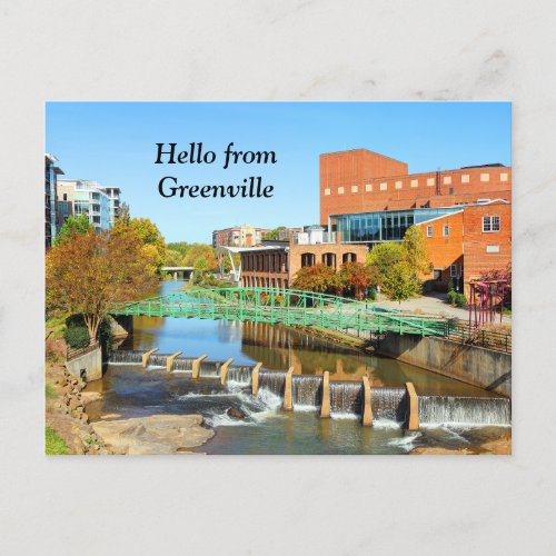 Hello from Greenville South Carolina Reedy River Postcard