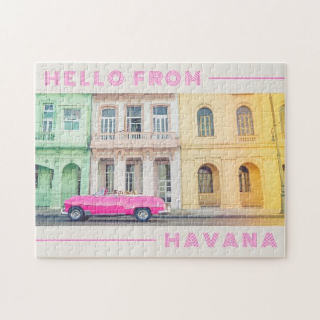 Hello from Havana Retro Pink Car & Architecture Jigsaw Puzzle (Horizontal)