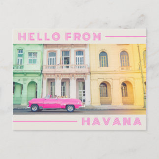 Hello from Havana Retro Pink Car & Architecture Postcard