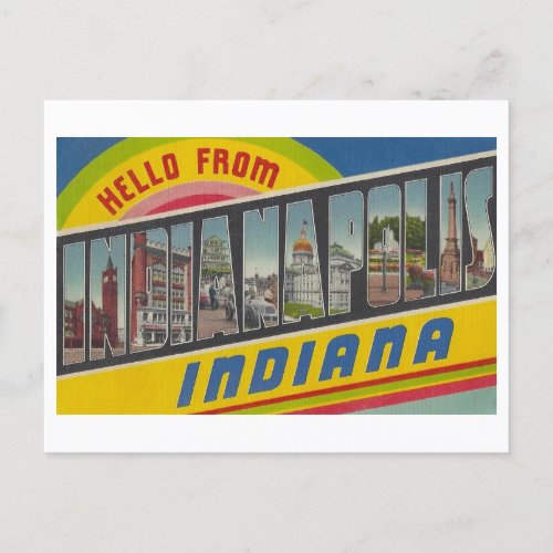 Hello from Indianapolis Indiana Vintage Postcard