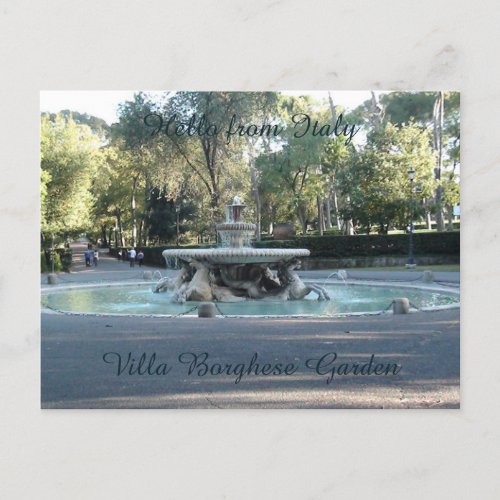 Hello from Italy Villa Borghese garden fountain Postcard