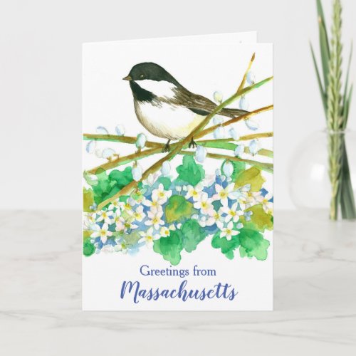 Hello From Massachusetts Chickadee Bird Card