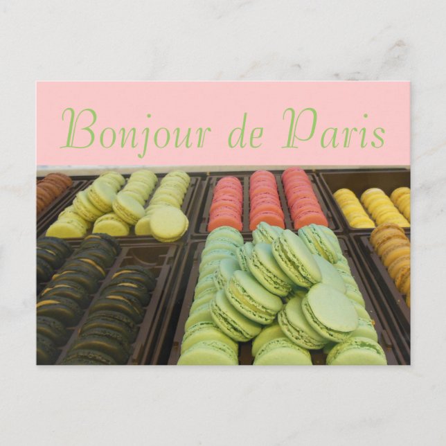 Hello from Paris Famous French Macroons Postcard (Front)