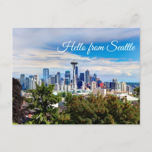 Hello from Seattle Washington Downtown View Postcard