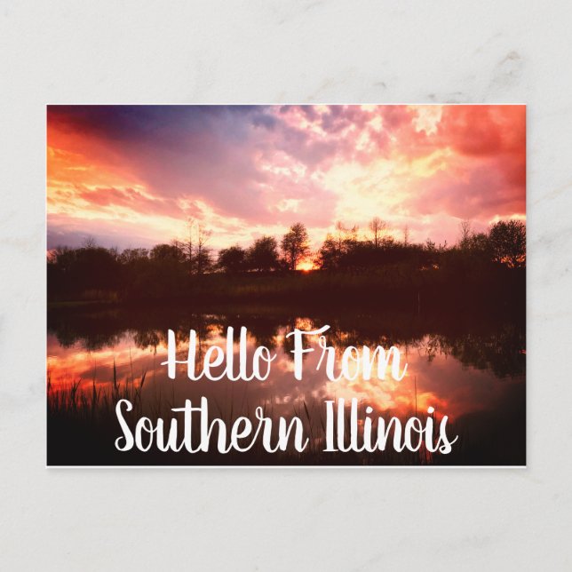 Hello From Southern Illinois Pond Sunset Postcard (Front)