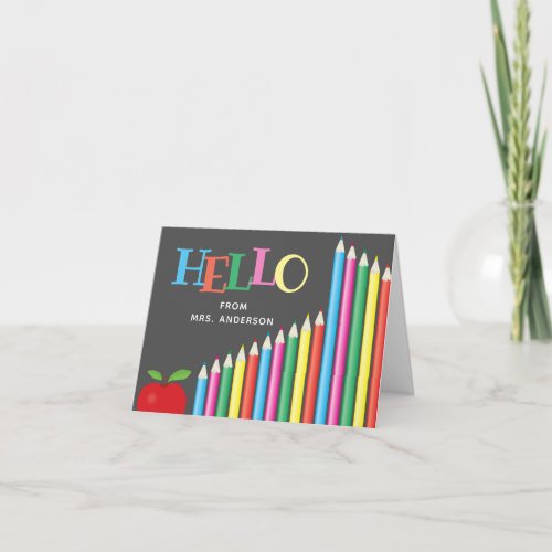 Hello From Teacher Colored Pencils Chalkboard Note Card