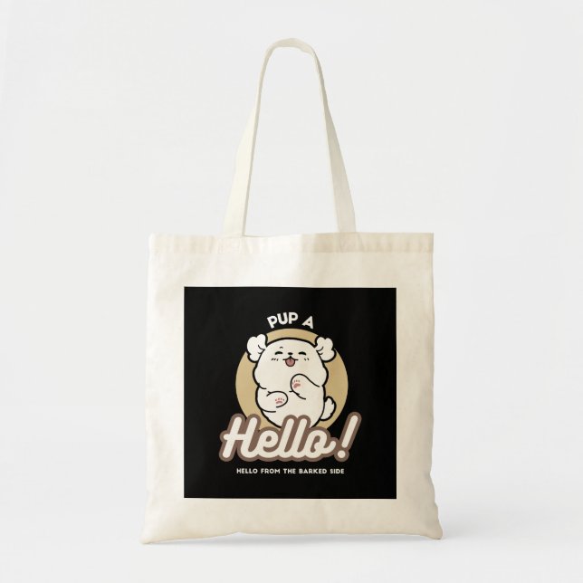 Hello from the Barked Side – Cute Dog Design Tote Bag (Front)
