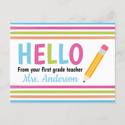 Hello from the Teacher Stripe Postcard