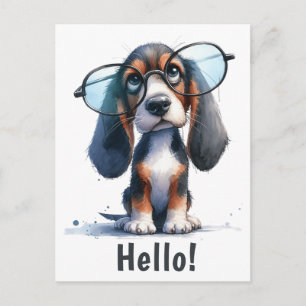 Hello   Funny Basset Hound Puppy Dog  Postcard