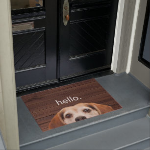 Hello Funny Beagle Dog Face Wood Back Doormat