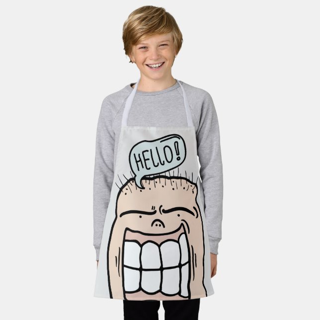 Hello funny cartoon smiling cute kids  apron (Worn)