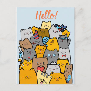 Hello!// Funny Cat Doodle Postcard