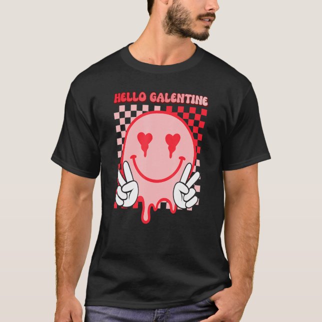Hello Galentine Happy Face Love Hearts Eyes Valent T-Shirt (Front)