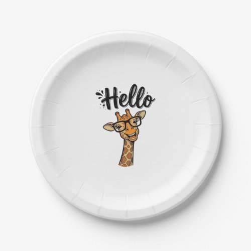 Hello Giraffe Vintage Engraving Cute Animal Shirt_ Paper Plates