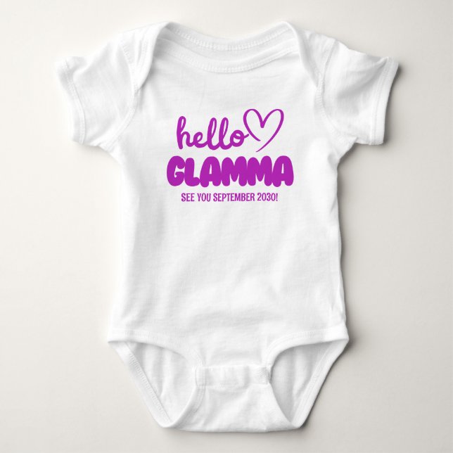 Hello Glamma | Baby Reveal Pregnancy Announcement Baby Bodysuit (Front)