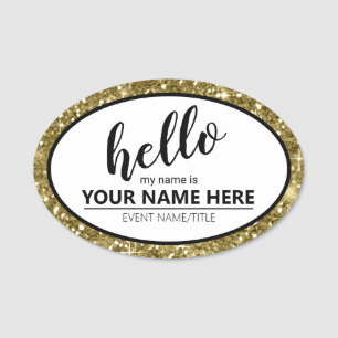 Hello Glitter Border Gold ID633 Name Tag