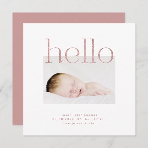 hello Glitter Pink Foil modern simple minimalistic Announcement