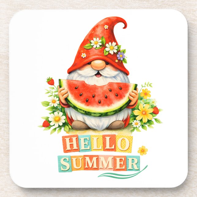 Hello Gnome Summer Beverage Coaster (Front)