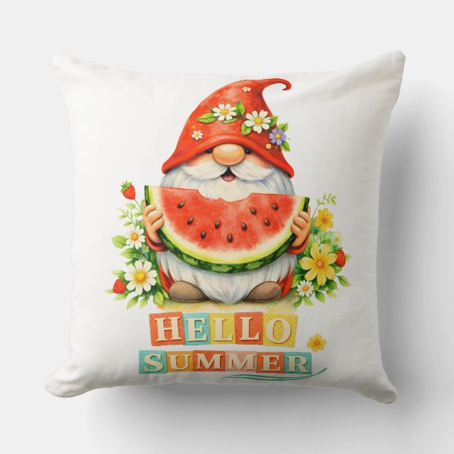 Hello Gnome Summer Throw Pillow (Front)