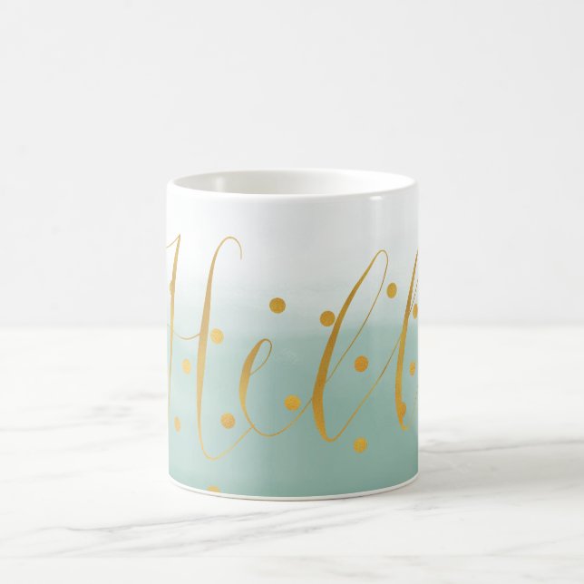 Hello Gold Mint Confetti Ombre Coffee Mug (Center)