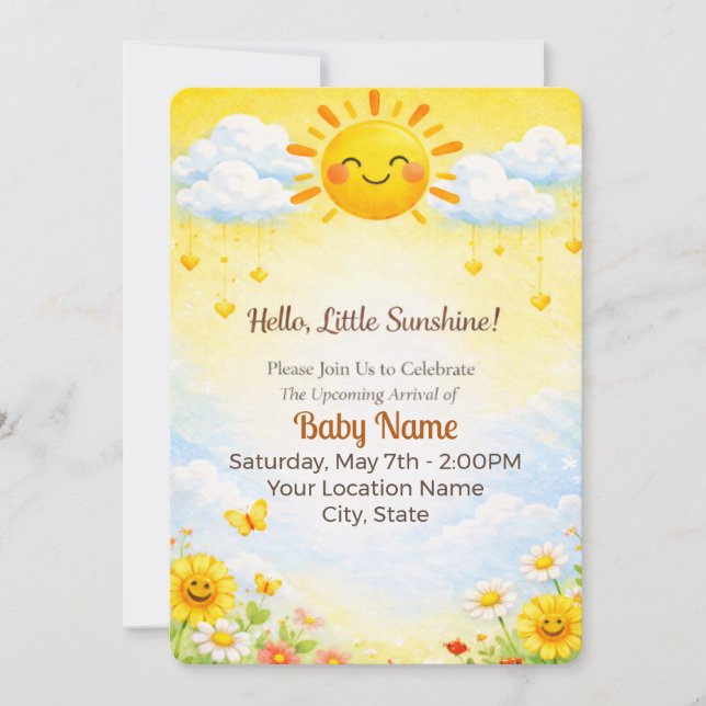 Hello Golden Sun Baby Gathering Invitation (Front)