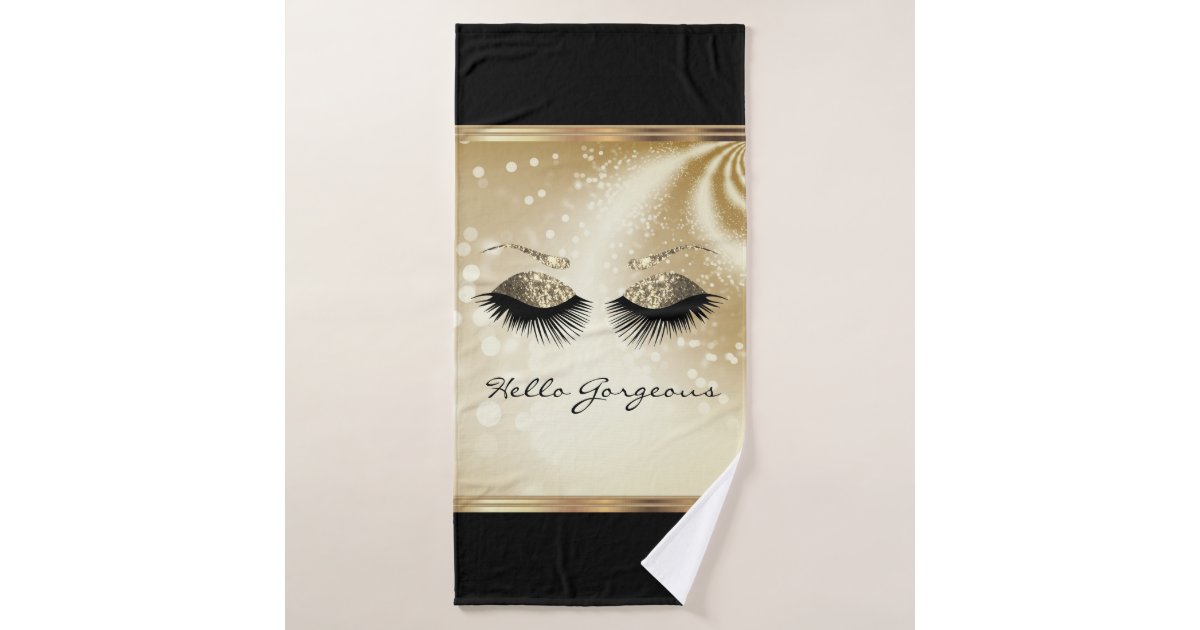 Hello Beautiful Eyelashes Gold Bath Towel Set Zazzle