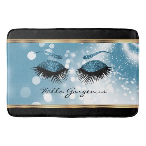 Hello Gorgeous _ Beautiful Eyelashes with Blue Bath Mat
