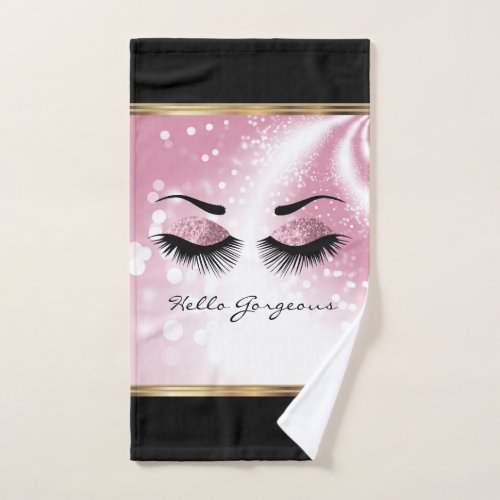 Hello Gorgeous _ Beautiful Eyelashes with Pink Bath Towel Set