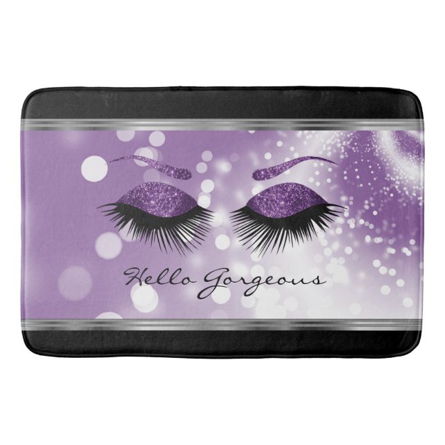 Hello Gorgeous - Beautiful Eyelashes with Purple  Bath Mat (Front)
