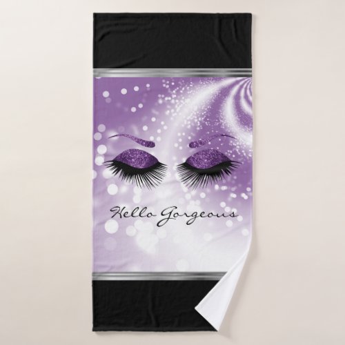 Hello Gorgeous _ Beautiful Eyelashes with Purple Bath Towel Set