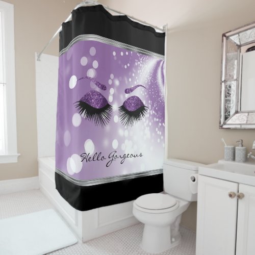 Hello Gorgeous _ Beautiful Eyelashes with Purple  Shower Curtain