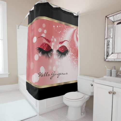 Hello Gorgeous _ Beautiful Eyelashes with Red Shower Curtain
