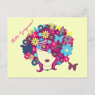 Hello, Gorgeous! Beautiful Flower Lady Postcard
