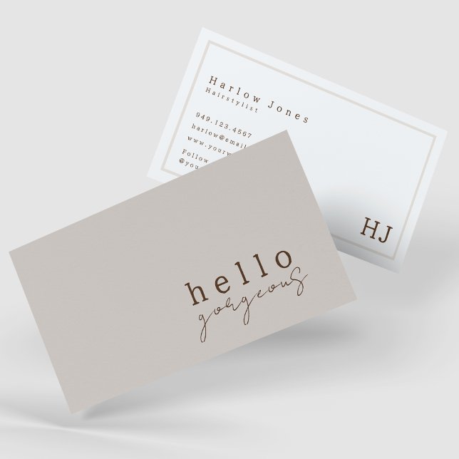 Hello Gorgeous Beauty Minimalist Modern Beige Business Card