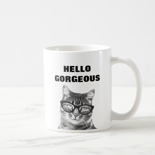Hello Gorgeous black and white 11oz cat mug