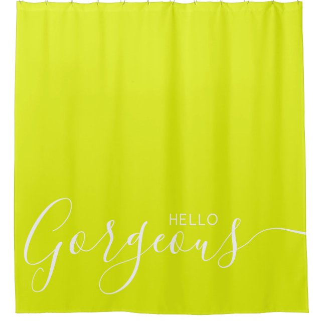 Hello Gorgeous Chartreuse White Modern  Shower Curtain (Front)